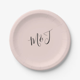 Einfache Script Couple Initials Blush Paper Plate Pappteller