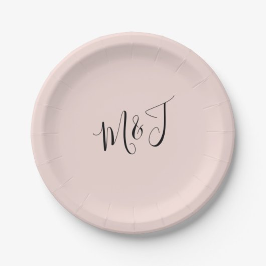 Einfache Script Couple Initials Blush Paper Plate Pappteller (Vorderseite)