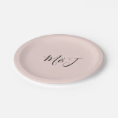 Einfache Script Couple Initials Blush Paper Plate Pappteller (Schrägansicht)