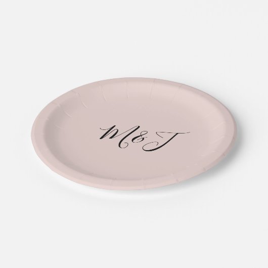 Einfache Script Couple Initials Blush Paper Plate Pappteller (Schrägansicht)
