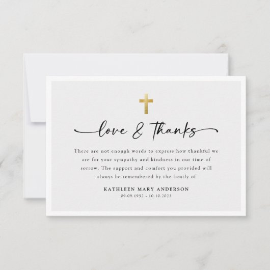 Einfache Script Cross Foto Beerdigung Dankeskarte (Vorderseite)