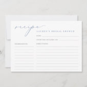 Einfache Script Dusty Blue Brautparty Rezept Card Einladung (Vorderseite)