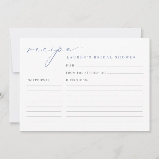 Einfache Script Dusty Blue Brautparty Rezept Card Einladung (Vorderseite)