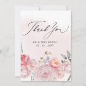 Einfache Script Elegant Blush Floral Wedding Dankeskarte (Vorderseite)
