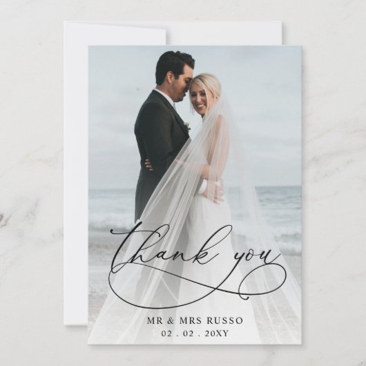 Einfache Script Elegant Blush Foto Hochzeit Dankeskarte (Vorderseite)