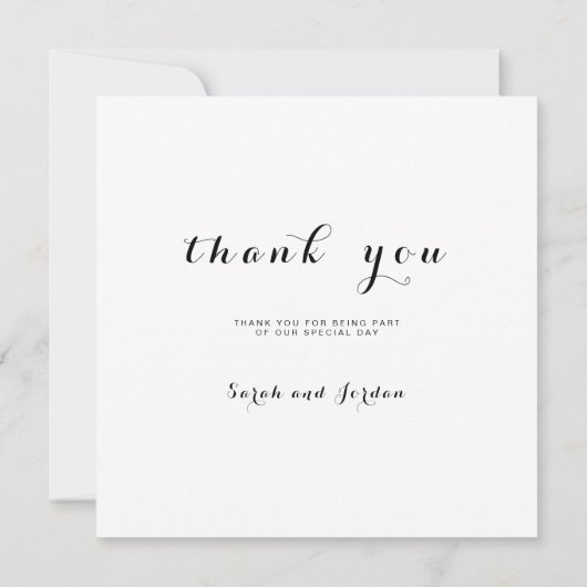 Einfache Script Elegant Square Foto Hochzeit Dankeskarte (Rückseite)