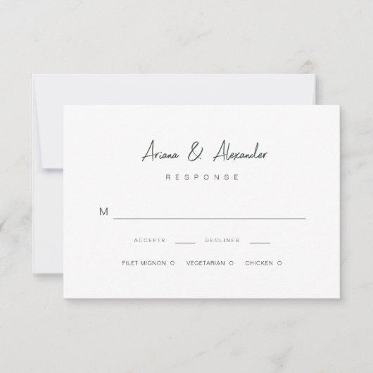 Einfache Script Forest Green Wedding RSVP Karte (Vorderseite)