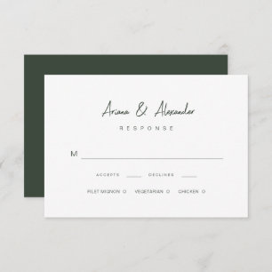 Einfache Script Forest Green Wedding RSVP Karte