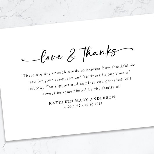 Einfache Script-Foto-Beerdigung Dankeskarte