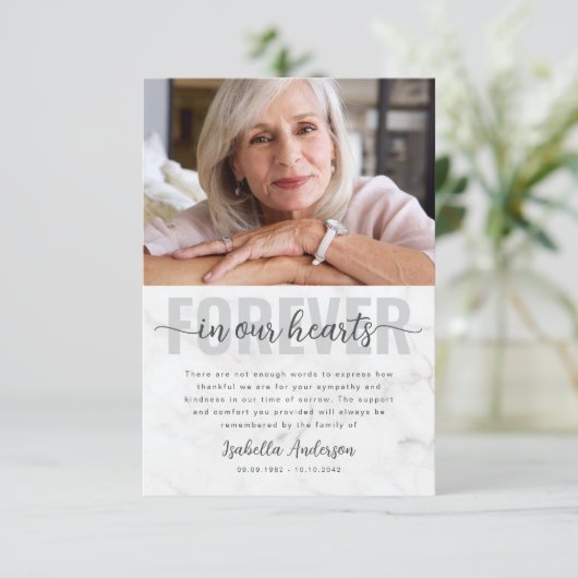 Einfache Script-Foto-Beerdigung Dankeskarte (Stehend Vorderseite)