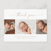 Einfache Script Foto Collage Baby Vielen Dank Postkarte (Vorderseite)