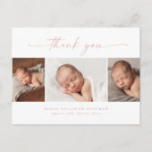 Einfache Script Foto Collage Baby Vielen Dank Postkarte (Vorderseite)
