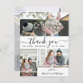 Einfache Script Foto Collage Wedding Vielen Dank Postkarte (Vorne/Hinten)