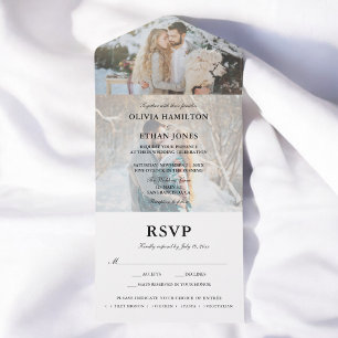 Einfache Script-Foto Sommerhochzeit All In One Einladung