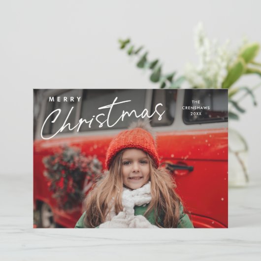 Einfache Script Frohe Weihnachten 3 Foto (Stehend Vorderseite)