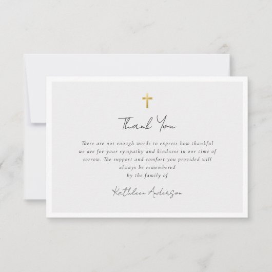 Einfache Script-Gold-Cross-Beileid-Beerdigung Dankeskarte (Vorderseite)