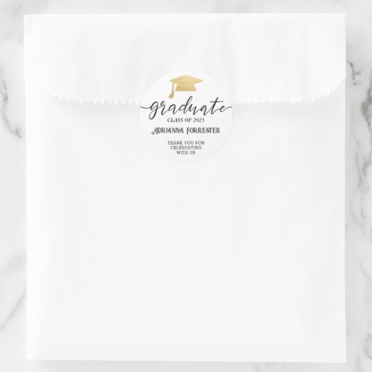 Einfache Script Gold Graduate Hat | Danke Runder Aufkleber (Tasche)