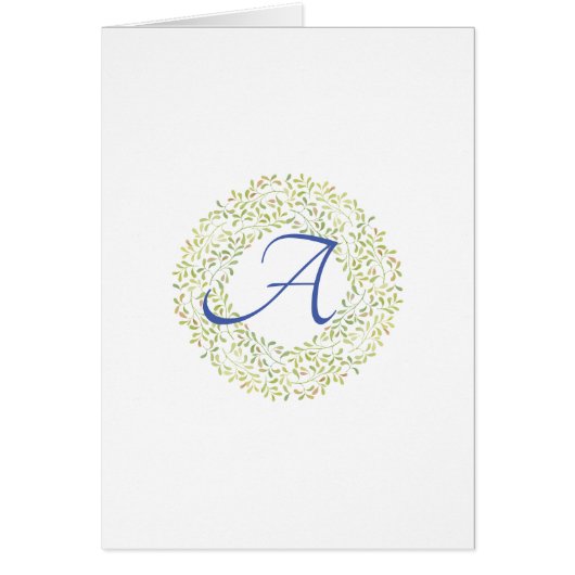 Einfache Script-Green-Wreath-Monogram-Mitteilungsk (Vorne)