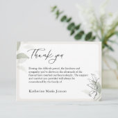 Einfache Script Greenery Beileid Beerdigung Dankeskarte (Stehend Vorderseite)