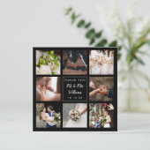 Einfache Script-Hochzeit-FotoCollage Dankeskarte (Stehend Vorderseite)
