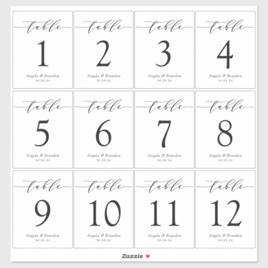 Einfache Script Hochzeit Tischnummer Weinflasche Aufkleber (Blatt)