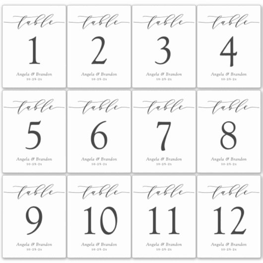 Einfache Script Hochzeit Tischnummer Weinflasche Aufkleber (Vorderseite)