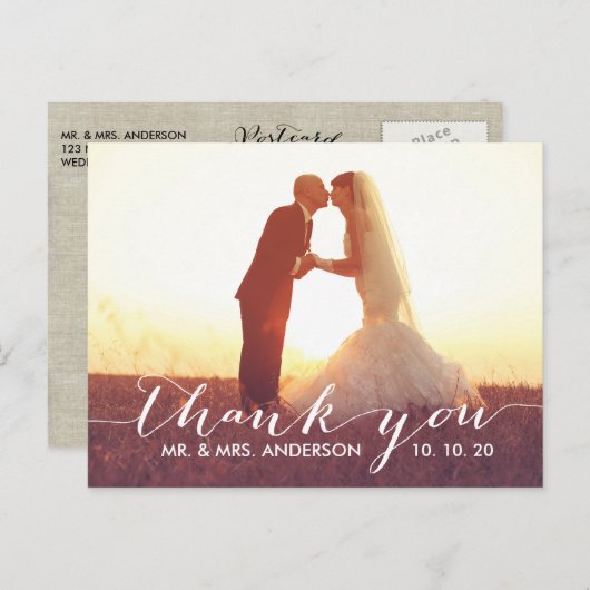 Einfache Script Hochzeit Vielen Dank Postcard Postkarte (Vorne/Hinten)