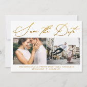 Einfache Script-Imitat Gold Zwei Foto Moderne Save The Date (Vorderseite)