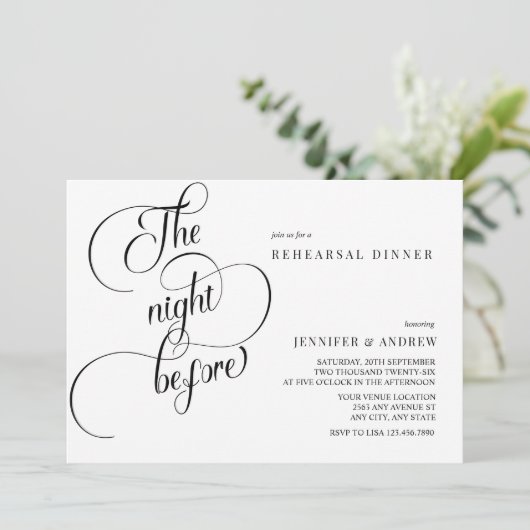 Einfache Script-Kalligrafie | Abendessen Probe Einladung (Stehend Vorderseite)