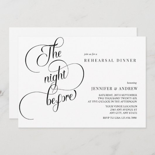 Einfache Script-Kalligrafie | Abendessen Probe Einladung (Vorne/Hinten)