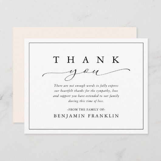 Einfache Script-Kalligrafie Bereavement-Beerdigung Dankeskarte (Vorne/Hinten)