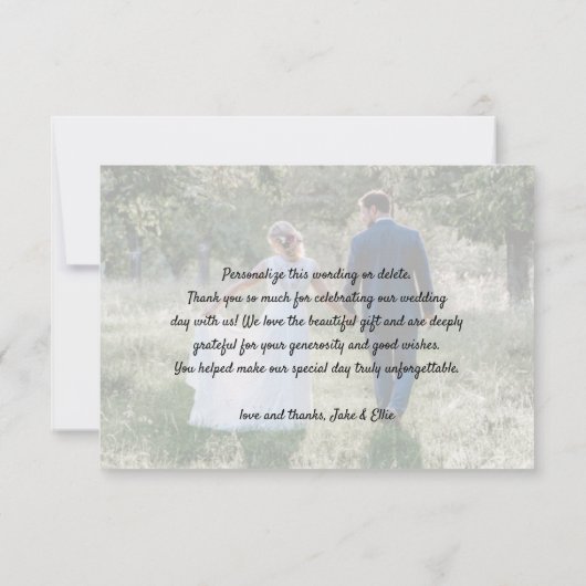 Einfache Script-Liebe & Dank 2 Foto Hochzeit Dankeskarte (Rückseite)