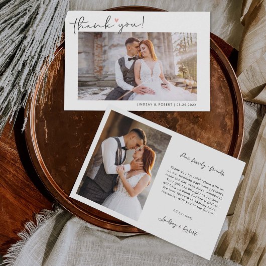 Einfache Script Liebe Heart Classy Wedding Foto Dankeskarte