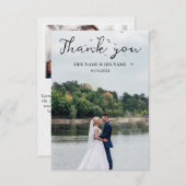 Einfache Script Liebe Heart Classy Wedding Foto Dankeskarte (Vorne/Hinten)