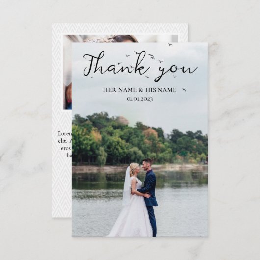 Einfache Script Liebe Heart Classy Wedding Foto Dankeskarte (Vorne/Hinten)