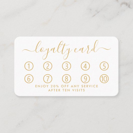 Einfache Script Loyalty Card - Gold und Weiß Treuekarte (Vorderseite)