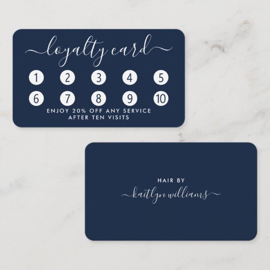 Einfache Script Loyalty Card - Navy Blue & White Treuekarte (Vorne/Hinten)