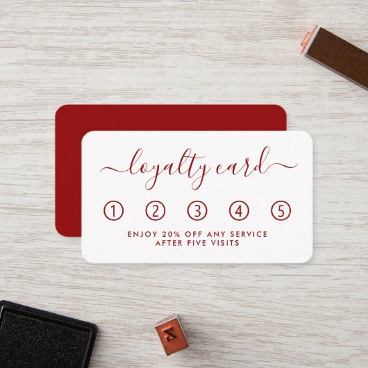 Einfache Script Loyalty Card - Rot & Weiß Treuekarte (Vorderseite/Rückseite Beispiel)