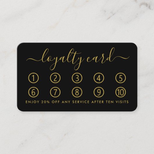 Einfache Script Loyalty Card - Schwarz & Gold Treuekarte (Vorderseite)