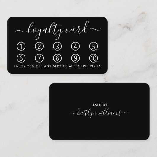 Einfache Script Loyalty Card - Schwarz & Weiß Treuekarte (Vorne/Hinten)