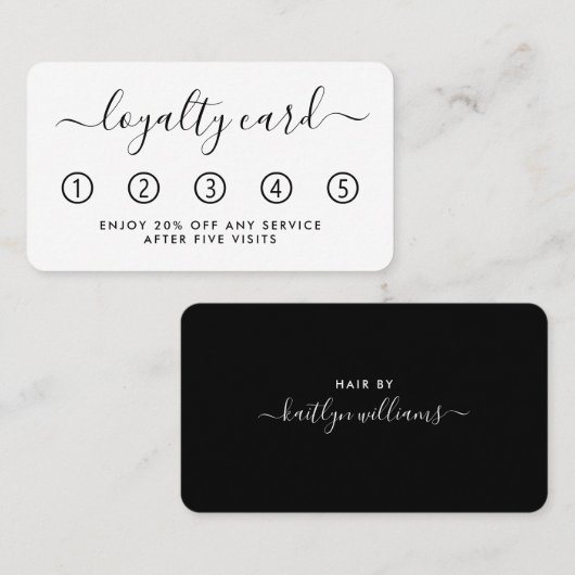 Einfache Script Loyalty Card - Schwarz & Weiß Treuekarte (Vorne/Hinten)