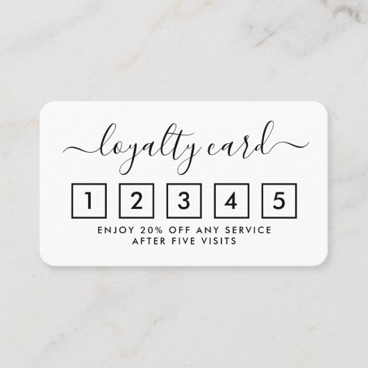Einfache Script Loyalty Card - Schwarz & Weiß Treuekarte (Vorderseite)