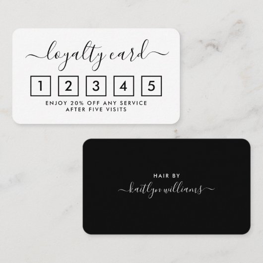Einfache Script Loyalty Card - Schwarz & Weiß Treuekarte (Vorne/Hinten)