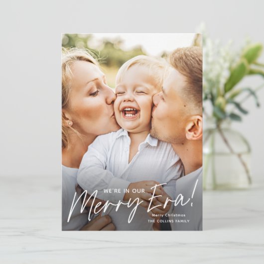 Einfache Script Merry Era Foto Weihnachten (Stehend Vorderseite)