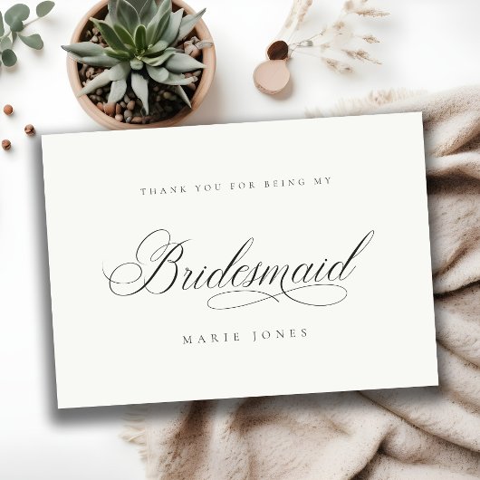 Einfache Script Minimal Schwarz & Weiß Bridesmaid Dankeskarte