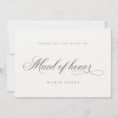 Einfache Script-Minimal Schwarz/Weiß-Trauzeugin Dankeskarte (Vorderseite)