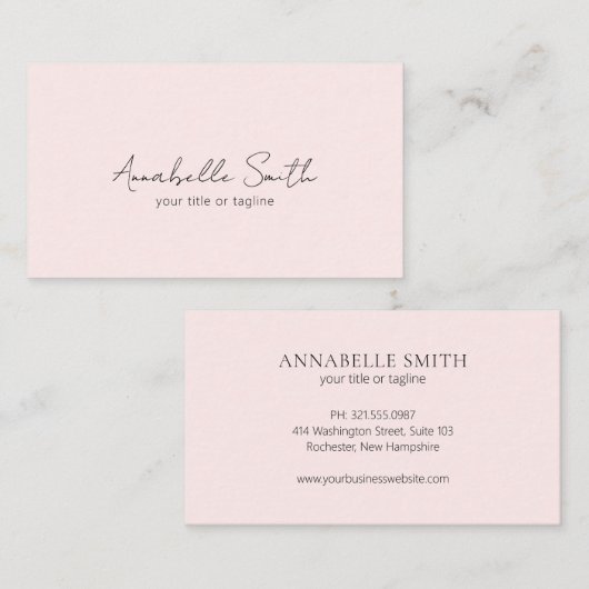 Einfache Script Minimalistisch Moderne Rosa Elegan Visitenkarte (Vorne/Hinten)