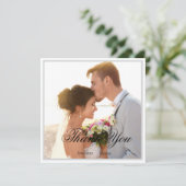 Einfache Script Modern Wedding Foto Danke Karte (Stehend Vorderseite)