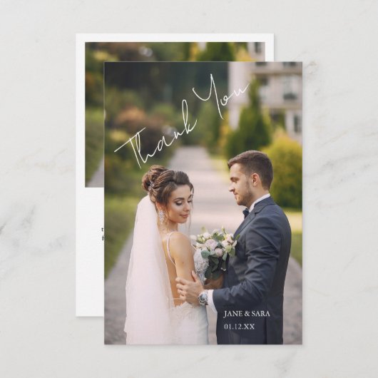 Einfache Script Modern Wedding Foto Vielen Dank Dankeskarte (Vorne/Hinten)