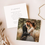 Einfache Script Modern Wedding Foto Vielen Dank Mitteilungskarte<br><div class="desc">Zeigen Sie Ihre Wertschätzung mit unserem Simple Script Modern Wedding Foto Dankeschön Note Card.</div>